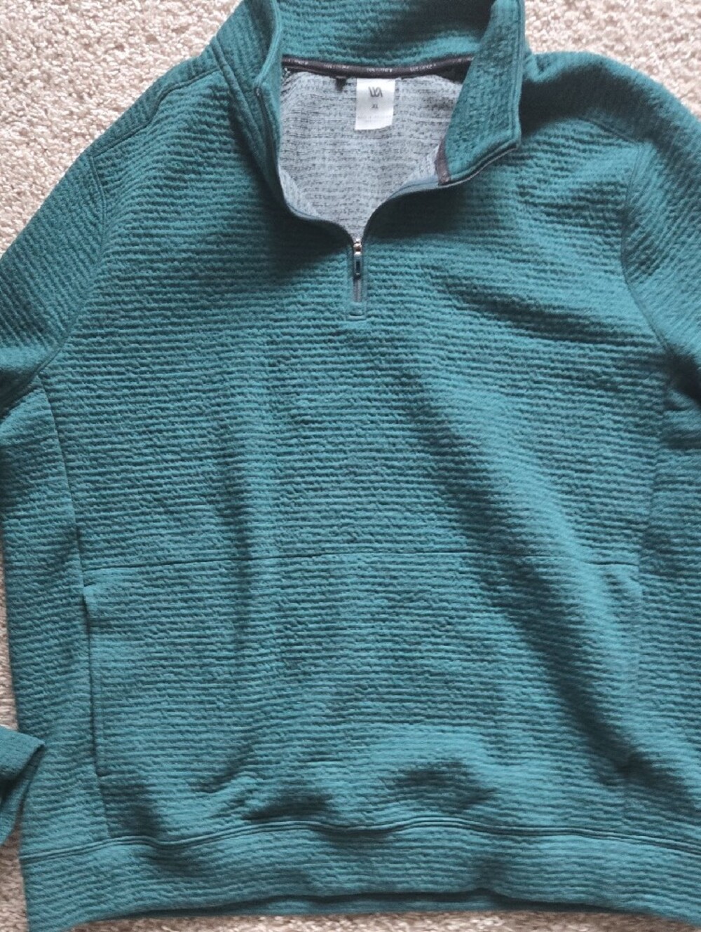 Men's Teal Half-Zip Textured Pullover Sweater - Picture 3 of 4